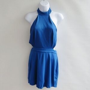 NBD Revolve Womens Small Choker Halter Cutout Racer Cobalt Blue Nite Out Dress